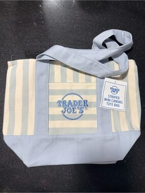 Trader Joe's Blue and Cream Striped Mini Canvas Tote Bag